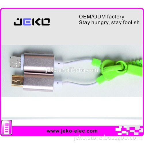hot selling 80cm 2 in 1 zipper USB cable for Android & iphone 5/5s/6/6plus